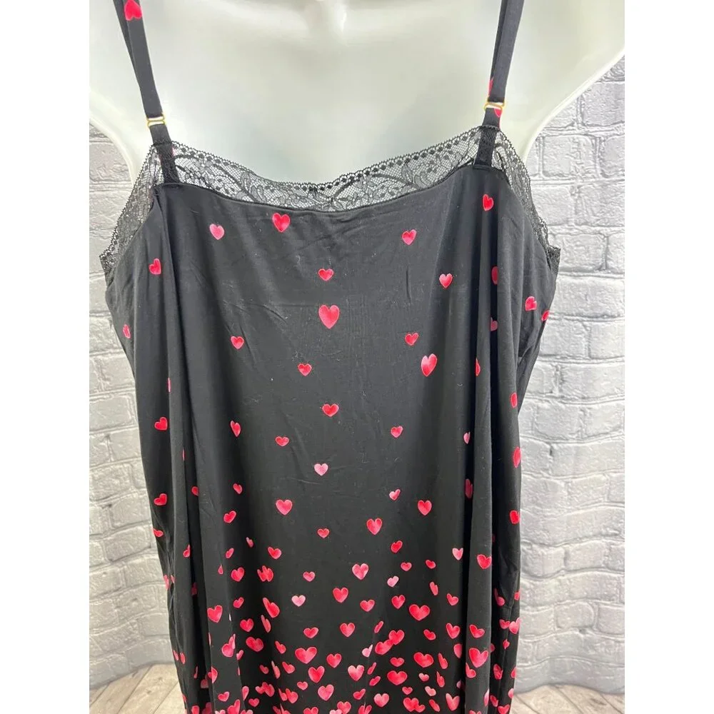 Soma Cool Nights Lace Trim Chemise Floating Hearts Black Size XL NWT Nightgown - Picture 6 of 10